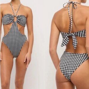 MARA HOFFMAN Black and White Gingham One Piece Cutout SWIMSUIT SIZE L